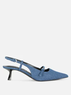 Denim Pumps Met Hakje En Gespriempje