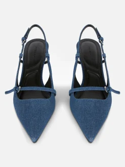 Denim Pumps Met Hakje En Gespriempje