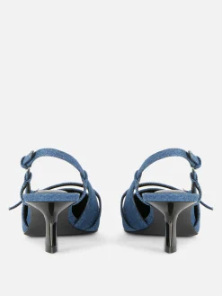 Denim Pumps Met Hakje En Gespriempje