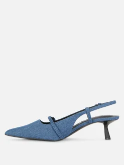 Denim Pumps Met Hakje En Gespriempje