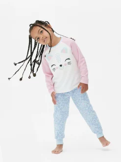 Fleece Pyjama Met Kattenappliqué