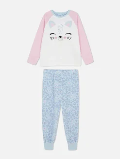 Fleece Pyjama Met Kattenappliqué