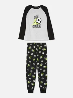 Fleece Pyjama Met Voetbalprint