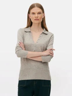 Gebreid Poloshirt Met Lange Mouwen De Edit