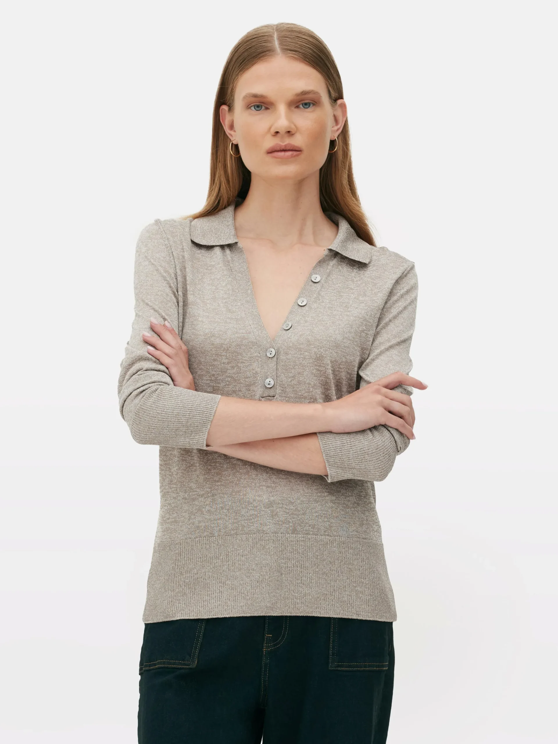 Gebreid Poloshirt Met Lange Mouwen De Edit