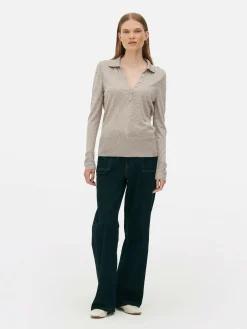 Gebreid Poloshirt Met Lange Mouwen De Edit