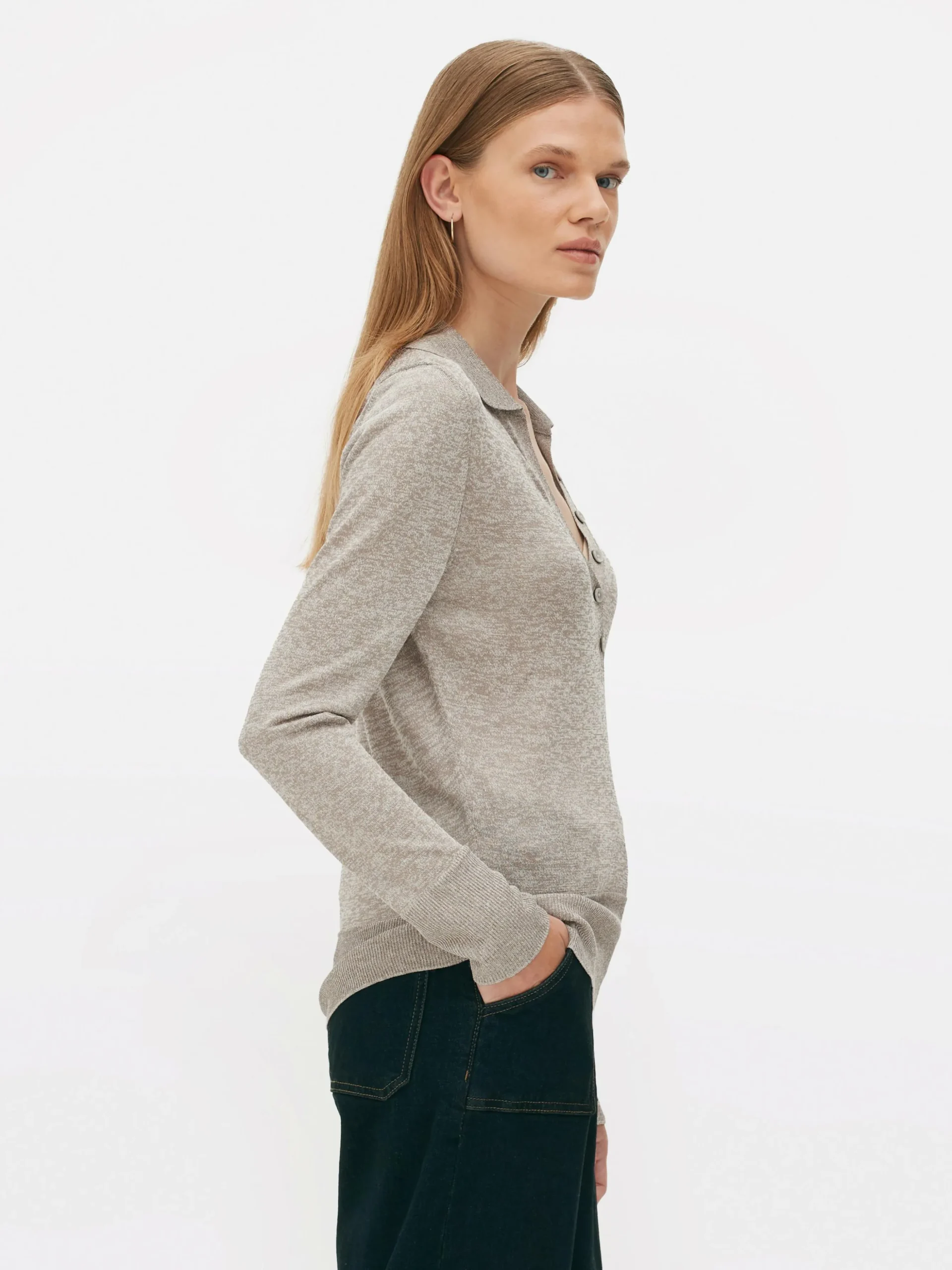 Gebreid Poloshirt Met Lange Mouwen De Edit