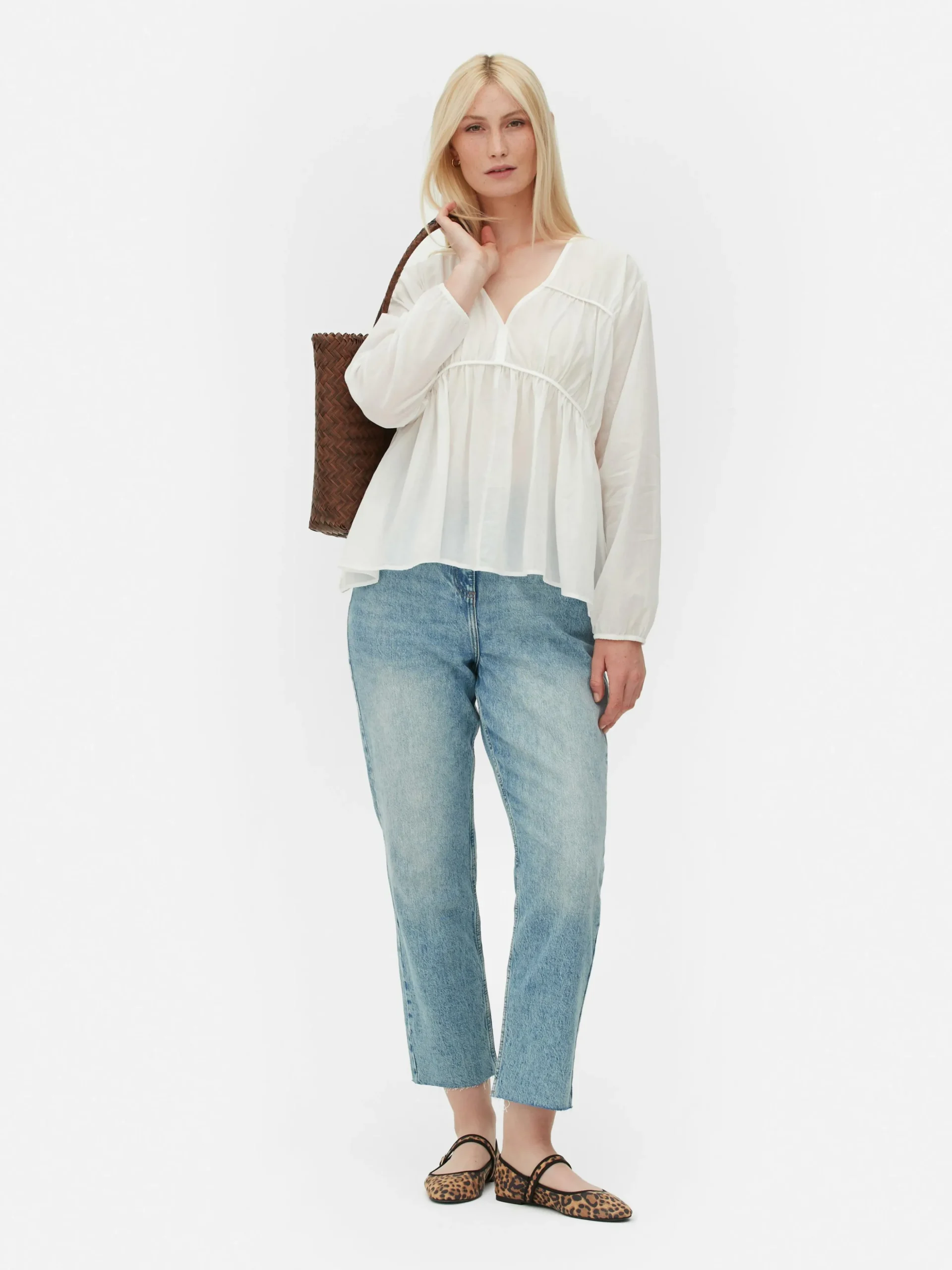 Gedrapeerde Voile Blouse Met Smokwerk