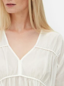Gedrapeerde Voile Blouse Met Smokwerk