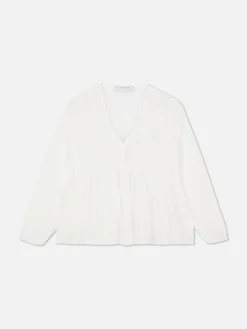 Gedrapeerde Voile Blouse Met Smokwerk