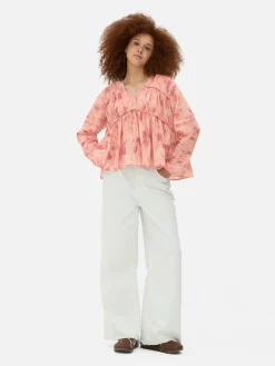 Gedrapeerde Voile Blouse Met Smokwerk