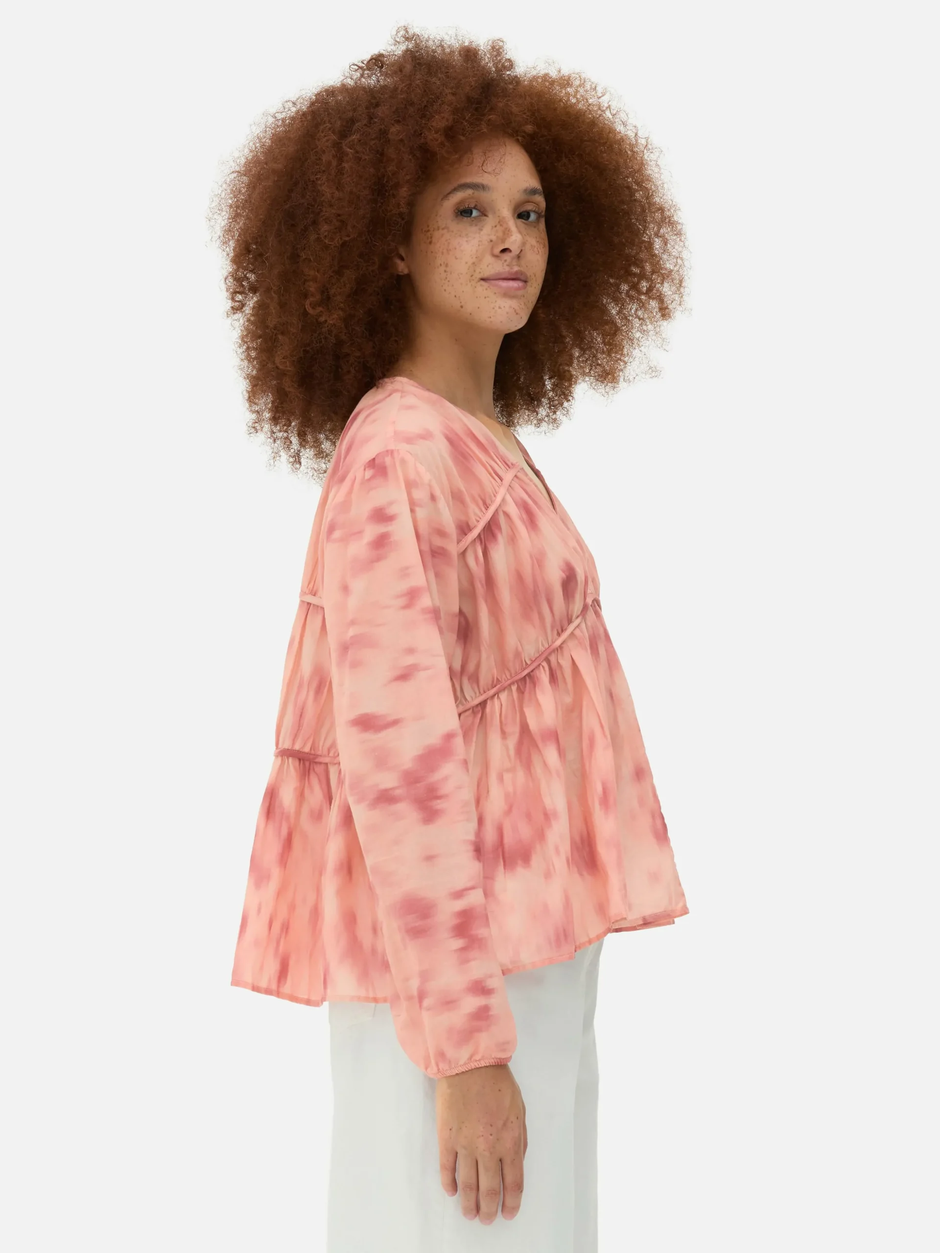 Gedrapeerde Voile Blouse Met Smokwerk