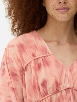 Gedrapeerde Voile Blouse Met Smokwerk