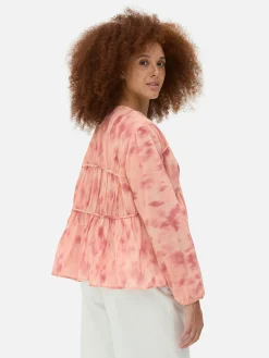 Gedrapeerde Voile Blouse Met Smokwerk