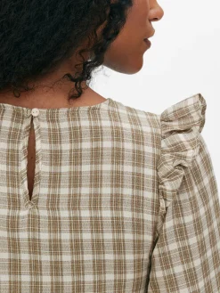Geruite Blouse Met Lange Op Te Stropen Mouwen