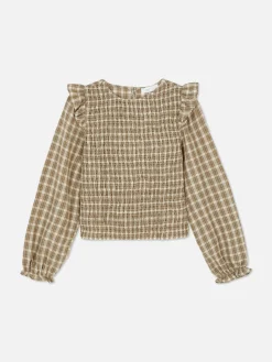 Geruite Blouse Met Lange Op Te Stropen Mouwen