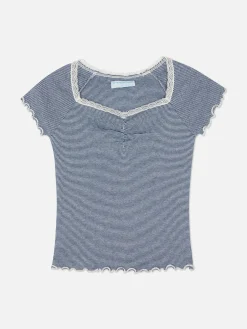 Gestreept T-shirt Met Kanten Rand