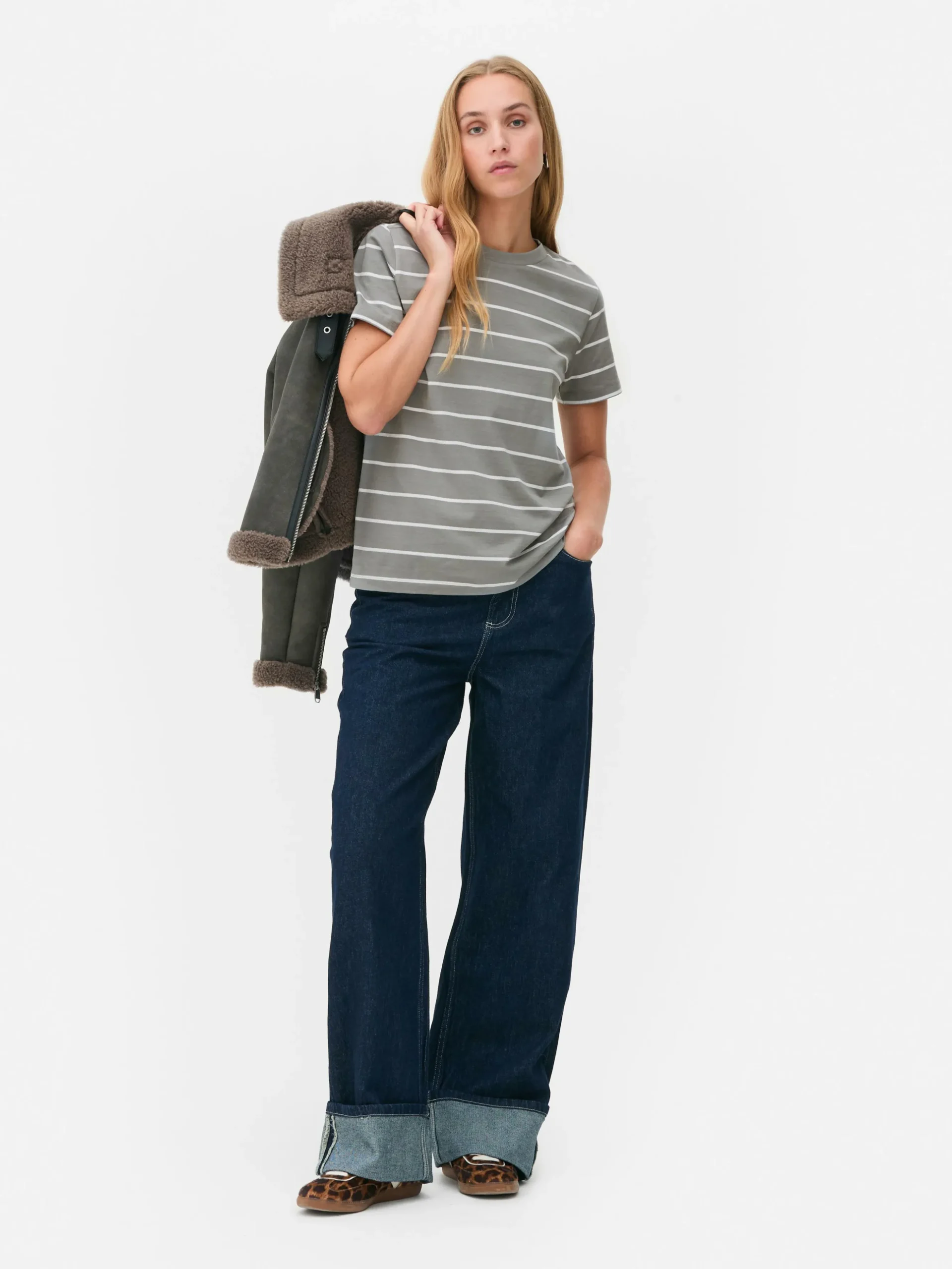 Gestreept T-shirt Met Ronde Hals