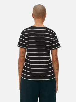 Gestreept T-shirt Met V-hals