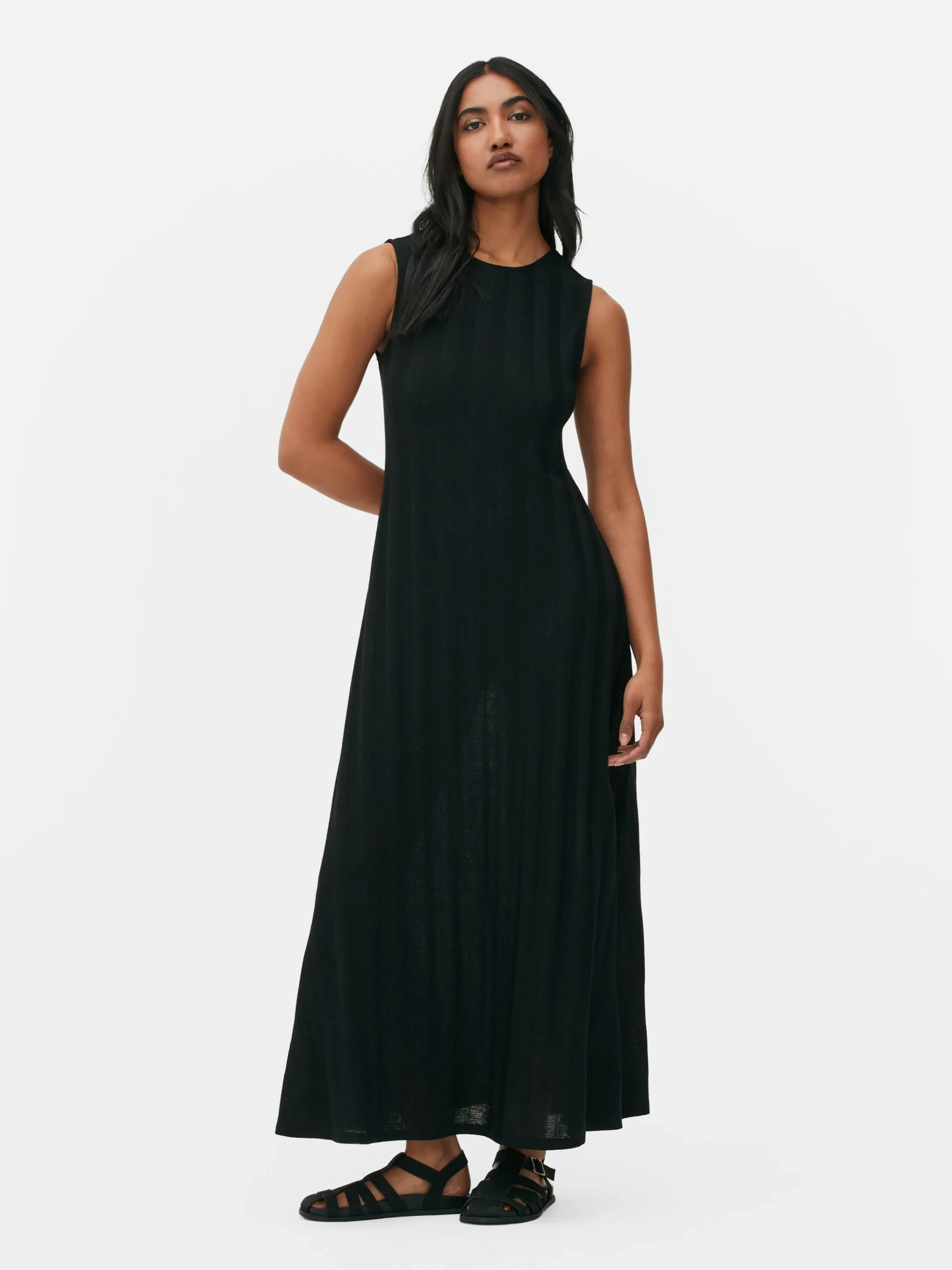 Gestreepte Mouwloze Maxi-jurk Met Textuur