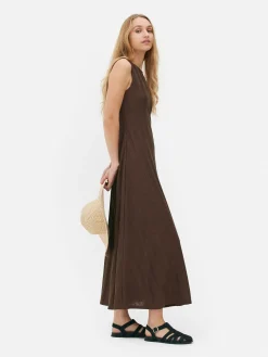 Gestreepte Mouwloze Maxi-jurk Met Textuur