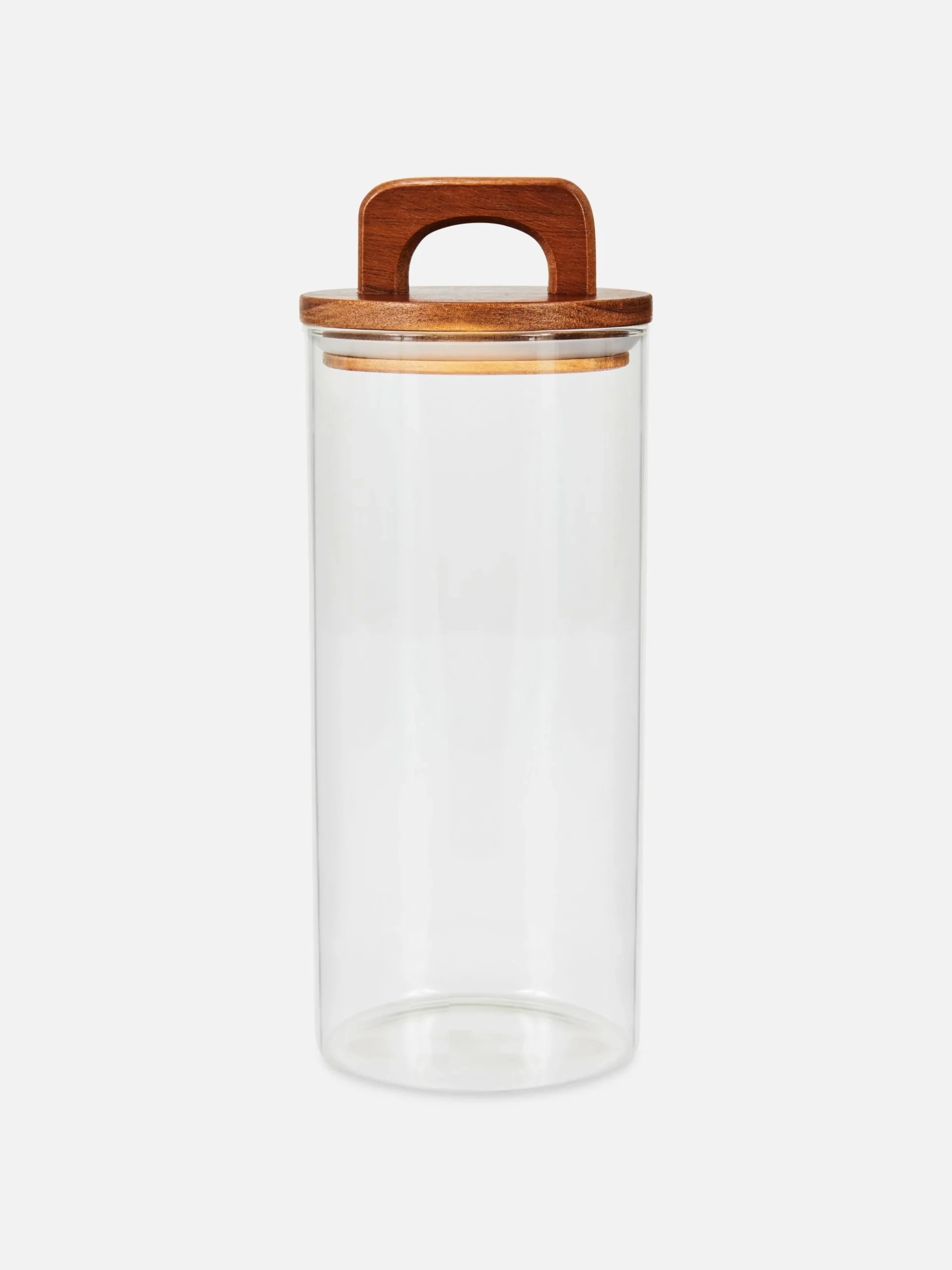 Glazen Pot Met Houten Handvat, Hoog
