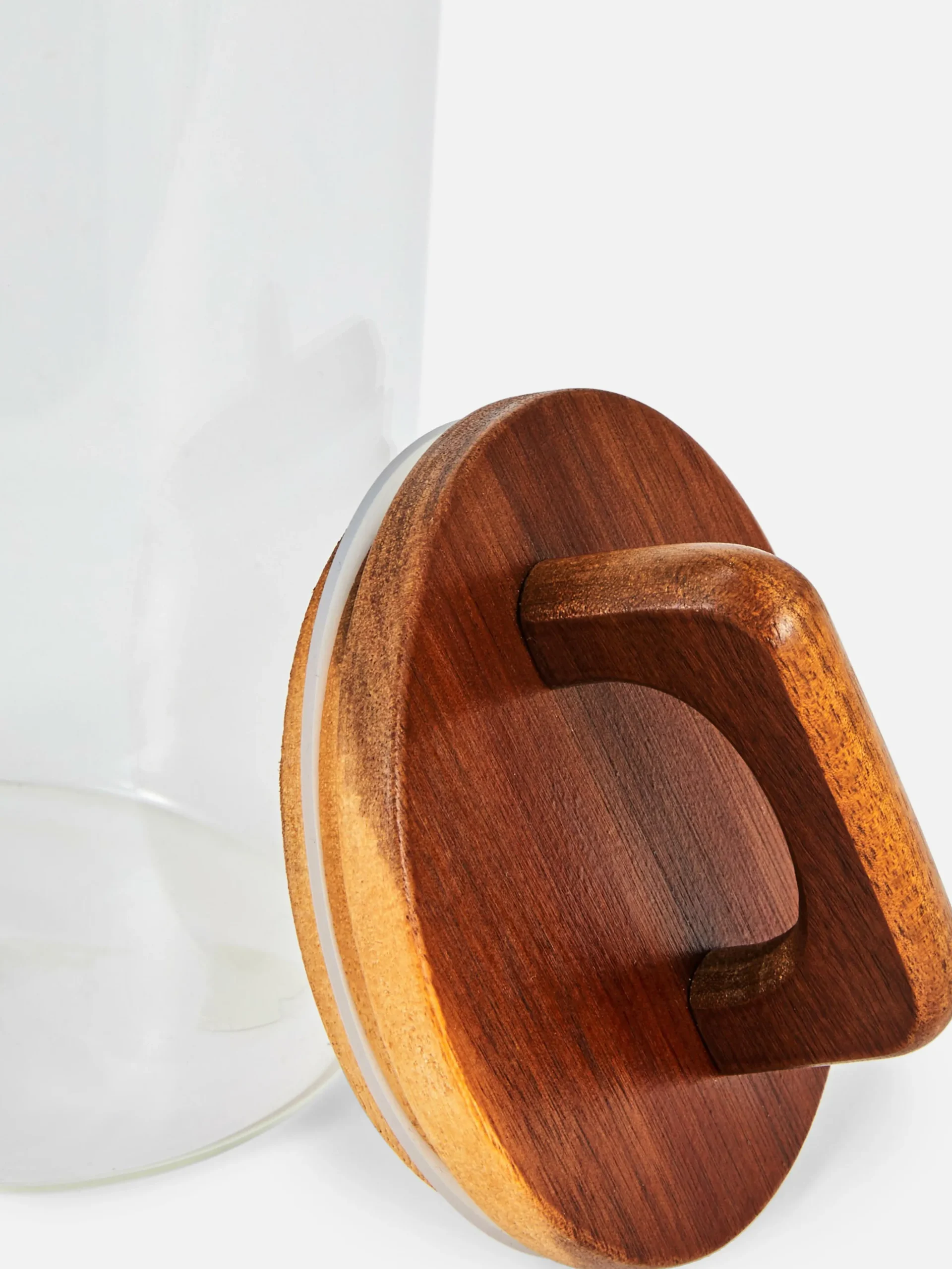 Glazen Pot Met Houten Handvat, Hoog