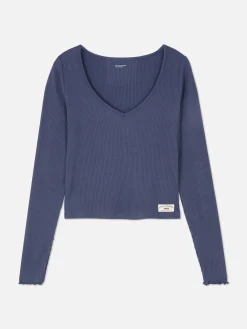 Jersey Pyjamatop Van Ribstof Met Lange Mouwen