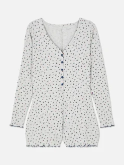 Korte Pyjamajumpsuit Van Ribstof Met Bloemenprint