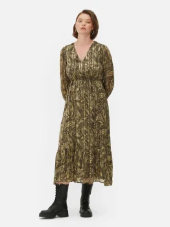 Lange Jurk Met V-hals In Bohostijl