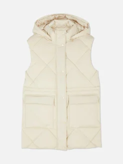 Lange Pufferbodywarmer Met Capuchon