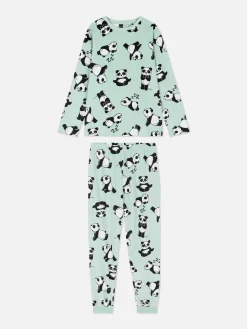 Lange Pyjama Van Velours Met Pandaprint