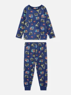 Lange Velours Pyjama Met Bouwvoertuig