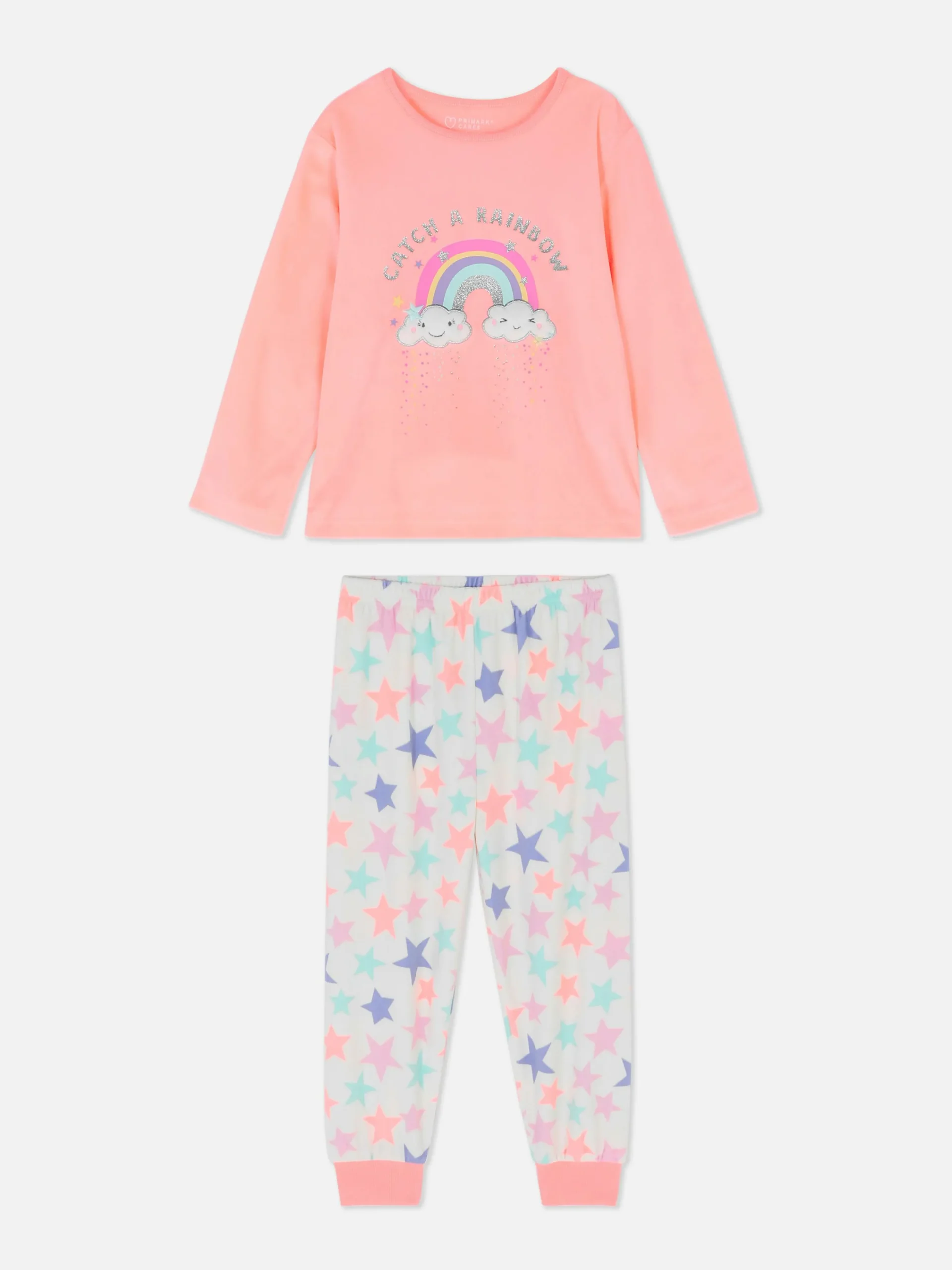 Lange Velours Pyjama Met Regenboog