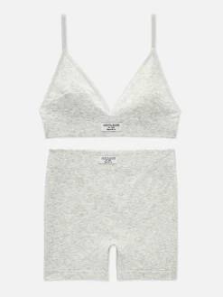 Loungeset Met Bralette En Korte Broek Van Ribstof