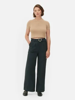 Matchende Broek Met Wijde Pijpen En Gesp