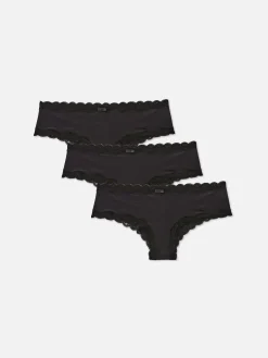 Microvezel Hipsterslips Met Kanten Rand, Set Van 3