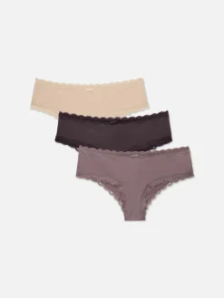 Microvezel Hipsterslips Met Kanten Rand, Set Van 3
