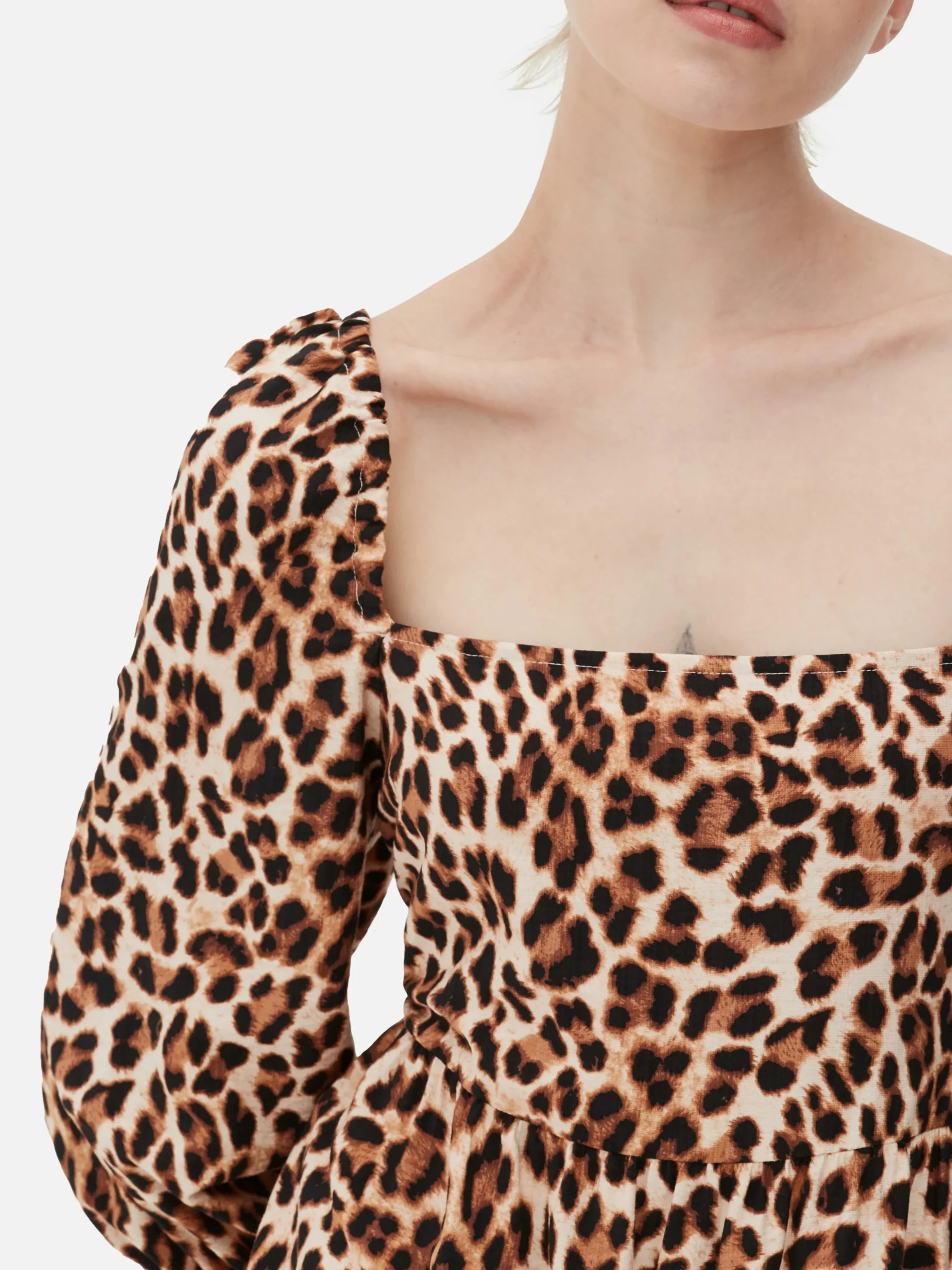 Midi-jurk Met Luipaardprint En Vierkante Hals