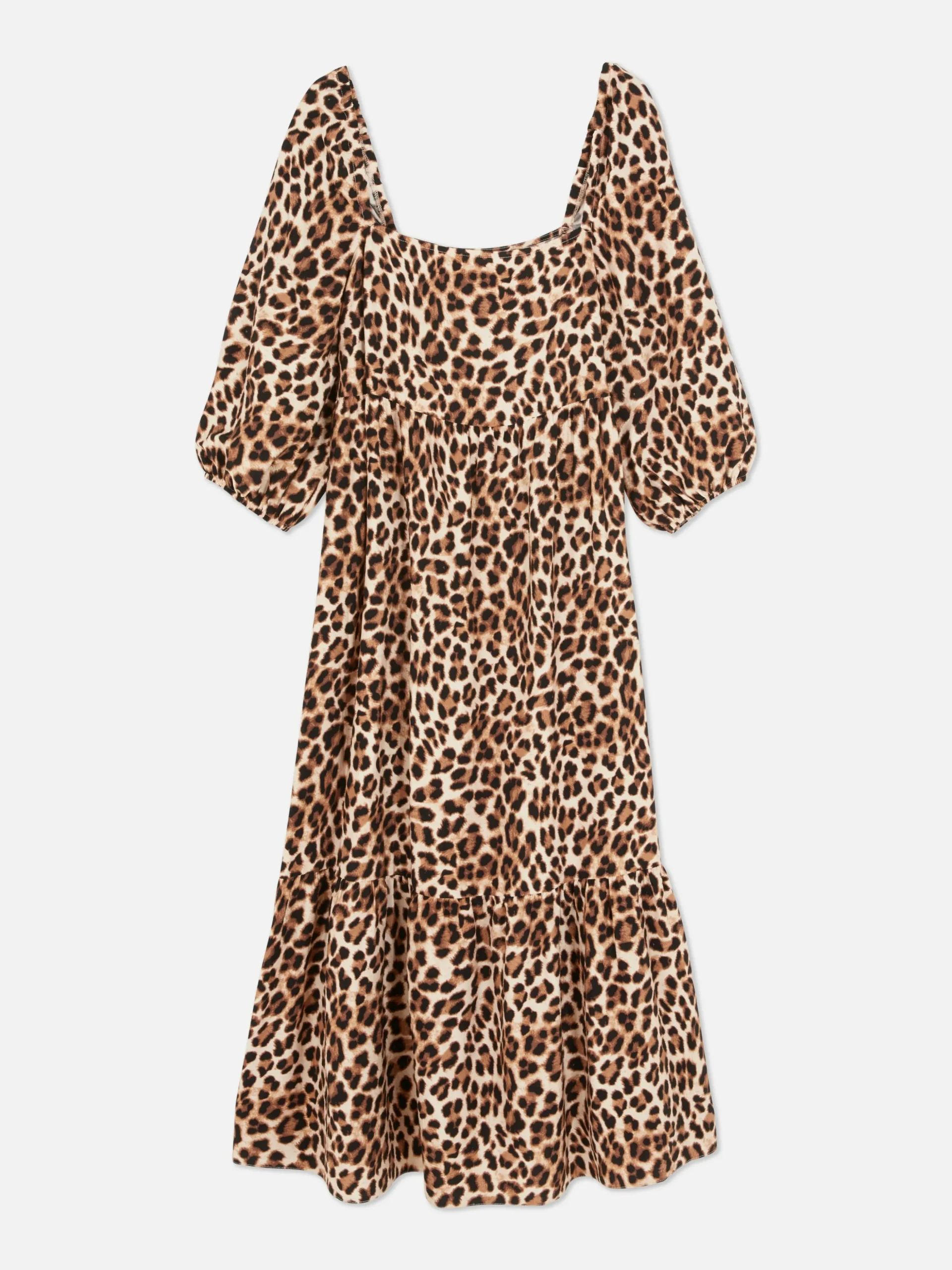 Midi-jurk Met Luipaardprint En Vierkante Hals