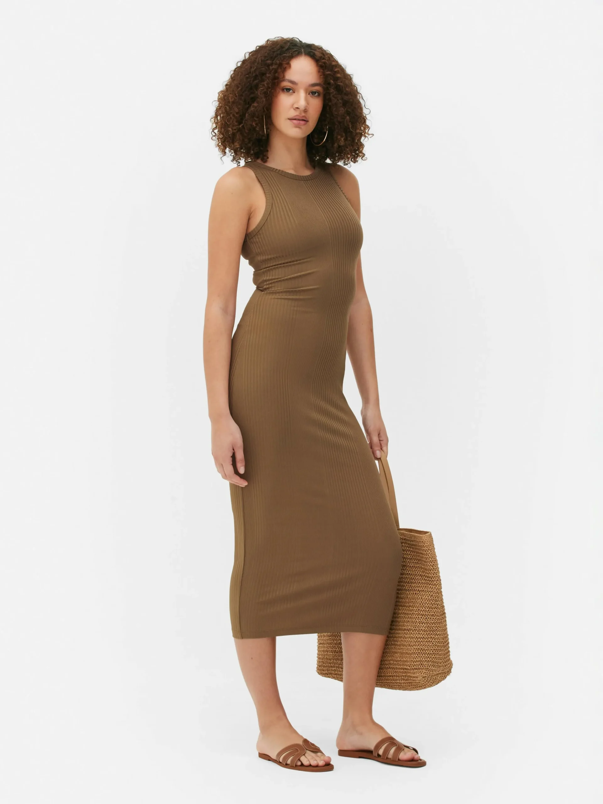 Midi-jurk Van Ribstof Met Racerback