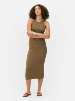 Midi-jurk Van Ribstof Met Racerback