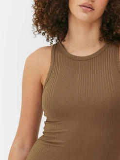 Midi-jurk Van Ribstof Met Racerback