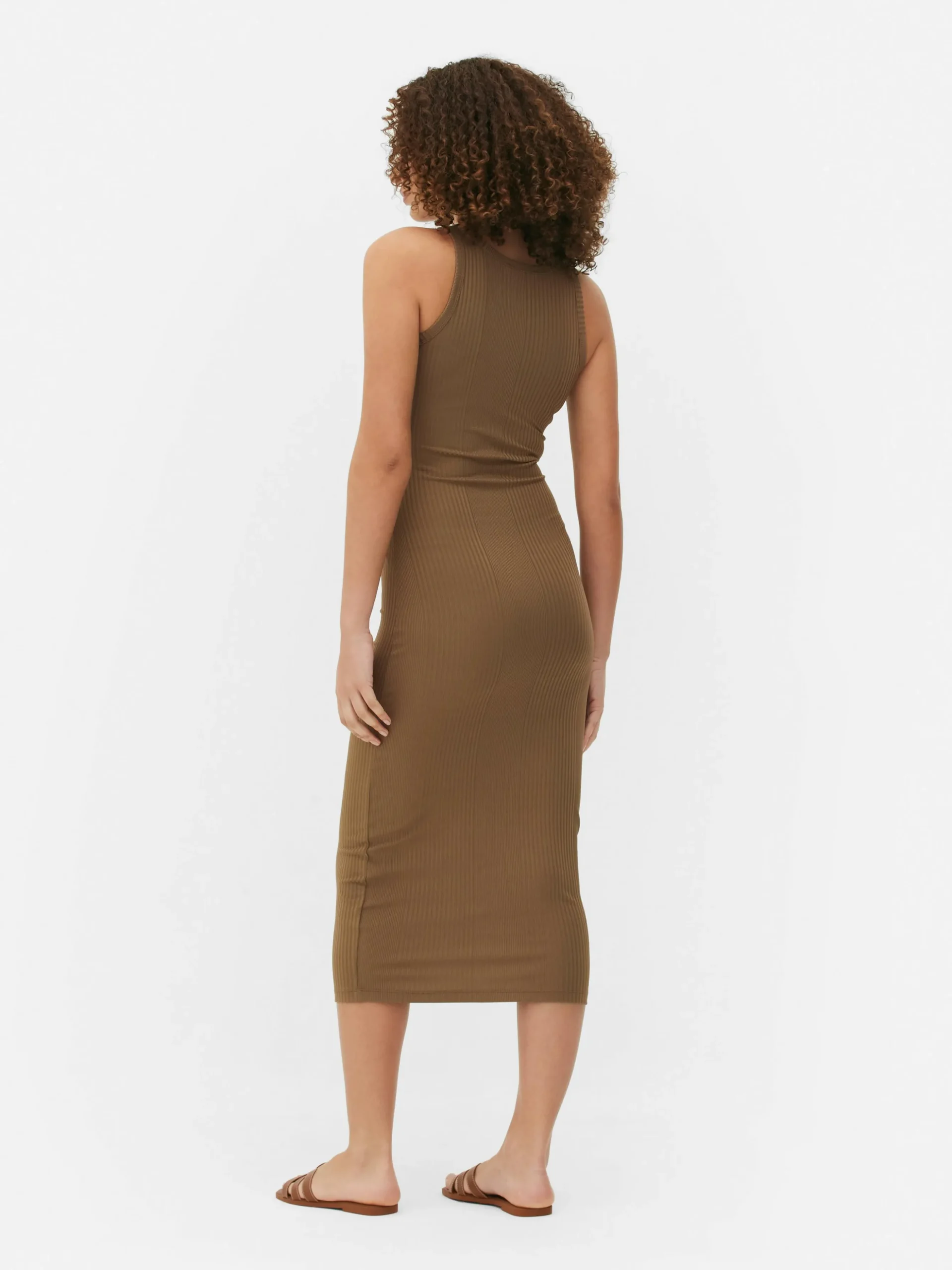 Midi-jurk Van Ribstof Met Racerback