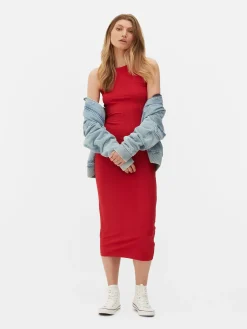 Midi-jurk Van Ribstof Met Racerback