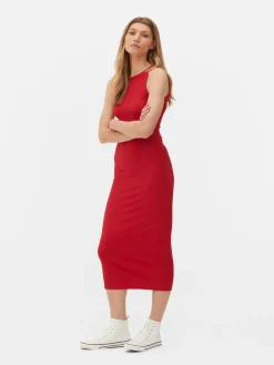 Midi-jurk Van Ribstof Met Racerback