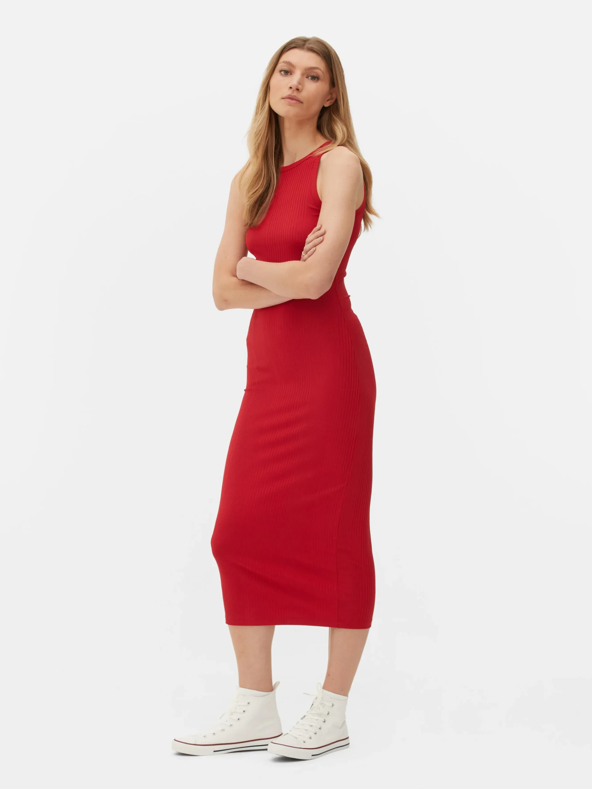 Midi-jurk Van Ribstof Met Racerback