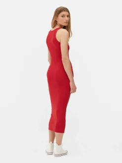 Midi-jurk Van Ribstof Met Racerback