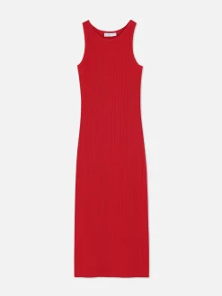 Midi-jurk Van Ribstof Met Racerback