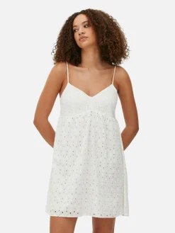 Mini-jurk Met Bandjes En Broderie Anglaise